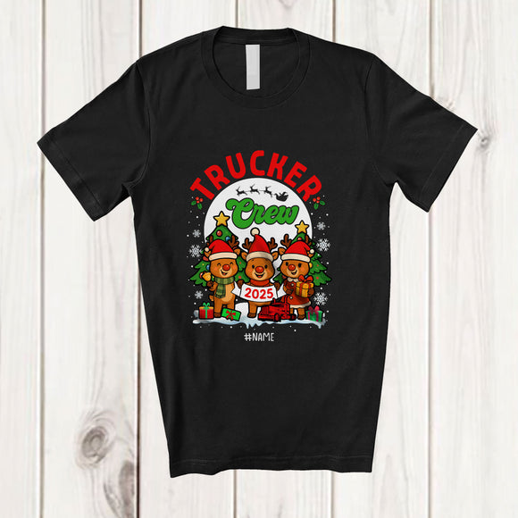 MacnyStore - Personalized Custom Name Trucker Crew 2025; Amazing Christmas Three Reindeers; Family T-Shirt
