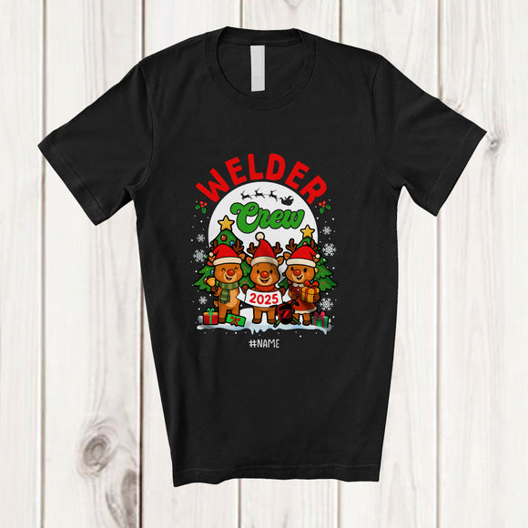 MacnyStore - Personalized Custom Name Welder Crew 2025; Amazing Christmas Three Reindeers; Family T-Shirt