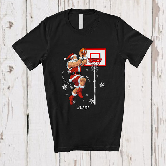 MacnyStore - Personalized Basketball 67; Joyful Christmas Santa Playing Basketball; Custom Name Player T-Shirt