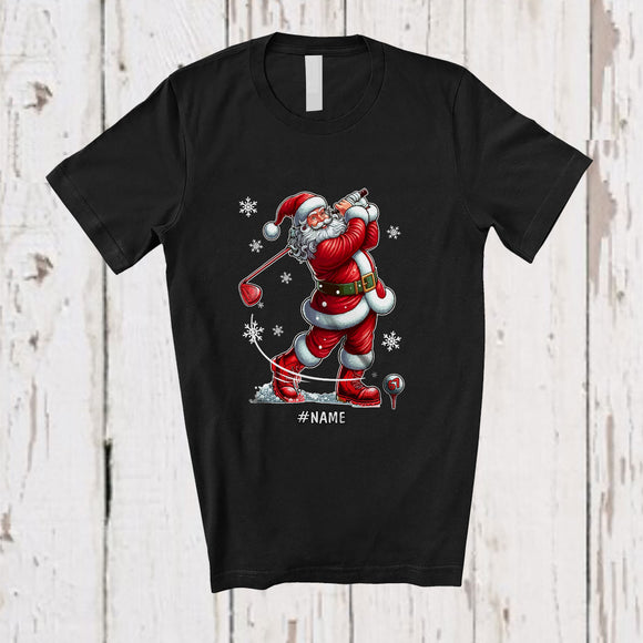 MacnyStore - Personalized Golf 67; Joyful Christmas Santa Playing Golf; Pajamas Custom Name Player T-Shirt