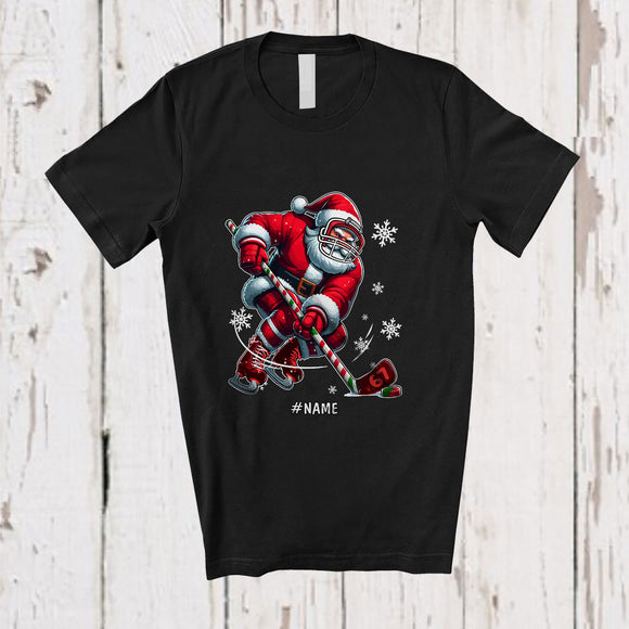 MacnyStore - Personalized Ice Hockey 67; Joyful Christmas Santa Playing Ice Hockey; Custom Name Player T-Shirt