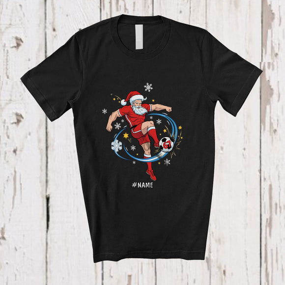 MacnyStore - Personalized Soccer 67; Joyful Christmas Santa Playing Soccer; Pajamas Custom Name Player T-Shirt