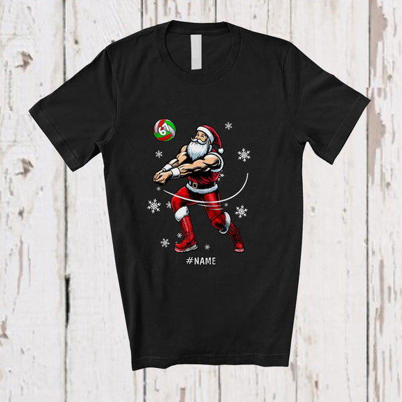 MacnyStore - Personalized Volleyball 67; Joyful Christmas Santa Playing Volleyball; Custom Name Player T-Shirt