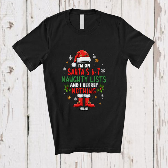 MacnyStore - Personalized Custom Name I'm On Santa's 6 7 Naughty Lists; Merry Christmas Six Seven Santa T-Shirt