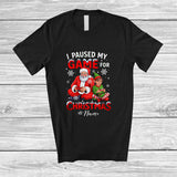 MacnyStore - Personalized Custom Name I Paused My Game For Christmas; Humorous Santa Elf Gaming; Gamer Nerd T-Shirt