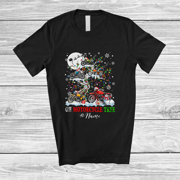 MacnyStore - Personalized Custom Name Oh Motorcycle Tree; Lovely Snow Motorcycle On Christmas Tree T-Shirt