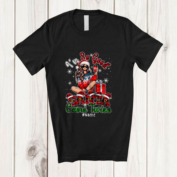 MacnyStore - Personalized Custom Name So Good Santa Came Twice; Merry Christmas Plaid Girl; Family T-Shirt