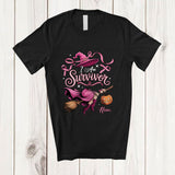 MacnyStore - Personalized Custom Name I Am Survivor; Adorable Halloween Breast Cancer Pink Ribbon Witch T-Shirt
