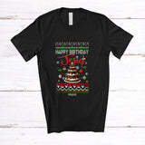 MacnyStore - Personalized Custom Name Happy Birthday Jesus; Awesome Christmas Sweater Cake Family T-Shirt