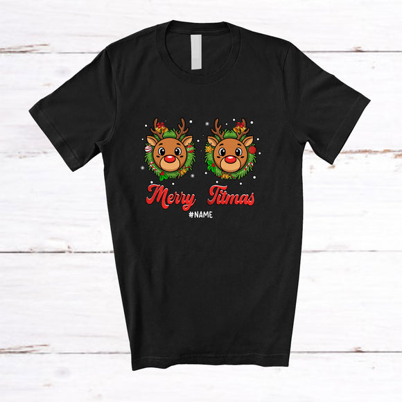 MacnyStore - Personalized Custom Name Merry Titmas; Humorous Christmas Women Reindeer Boobs Naughty T-Shirt