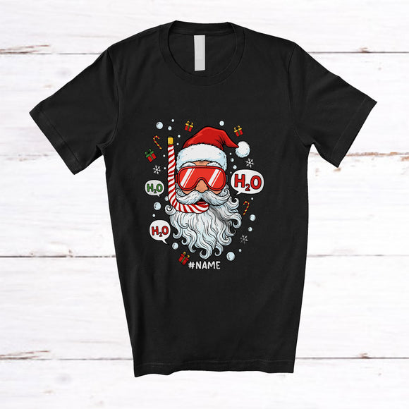 MacnyStore - Personalized Custom Name H2O; Humorous Christmas Santa Scuba Diving Face T-Shirt