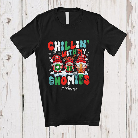 MacnyStore - Personalized Custom Name Chillin' With Gnomies; Amazing Christmas Groovy 3 Plaid Gnomes Nurse T-Shirt