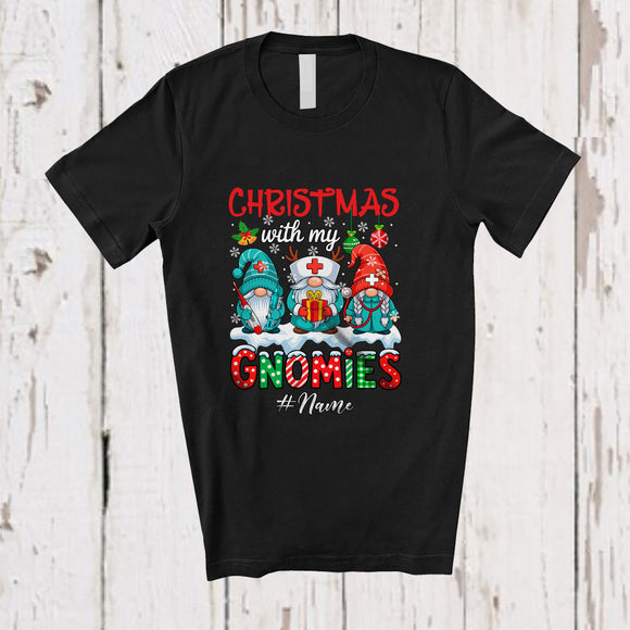 MacnyStore - Personalized Custom Name Christmas With Gnomies; Amazing Three Gnomes Nurse Proud T-Shirt