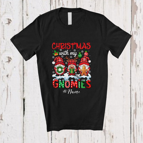 MacnyStore - Personalized Custom Name Christmas With Gnomies; Amazing Three Plaid Gnomes Nurse Proud T-Shirt