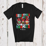 MacnyStore - Personalized Custom Name Christmas With Gnomies; Amazing Groovy Three Plaid Gnomes Nurse T-Shirt