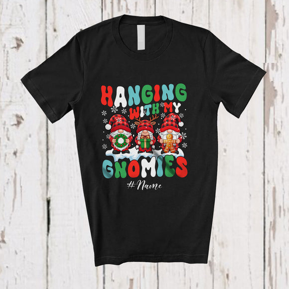 MacnyStore - Personalized Custom Name Hanging With Gnomies; Lovely Christmas Groovy Three Plaid Gnomes Nurse T-Shirt