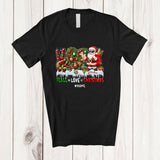 MacnyStore - Personalized Custom Name Peace Love Christmas; Amazing Plaid Peace Hand Sign Santa Heart T-Shirt
