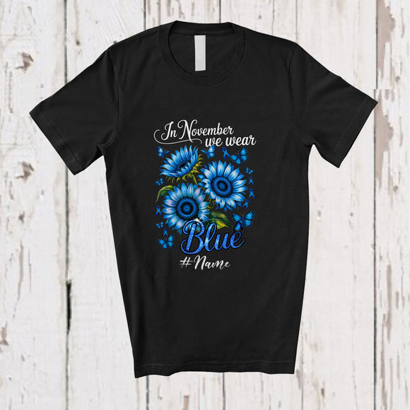 MacnyStore - Personalized Custom Name November We Wear Blue; Lovely Diabetes Awareness Sunflowers Butterflies T-Shirt
