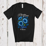 MacnyStore - Personalized Custom Name November We Wear Blue; Lovely Diabetes Awareness Sunflowers Butterflies T-Shirt