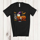 MacnyStore - Personalized Custom Name Peace Love Halloween; Lovely Skeleton Hand Sign Pumpkin Boo T-Shirt