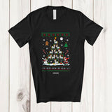 MacnyStore - Personalized Custom Name Santa Llama Christmas Tree; Adorable X-mas Lights Llama Family T-Shirt