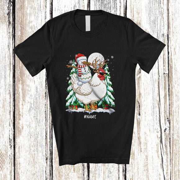 MacnyStore - Personalized Custom Name Dabbing Snowman Riding Chicken Reindeer; Lovely Christmas Farmer T-Shirt