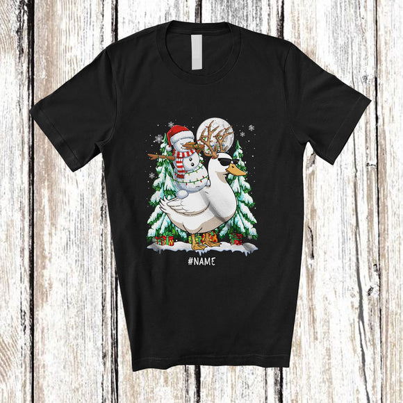 MacnyStore - Personalized Custom Name Dabbing Snowman Riding Duck Reindeer; Lovely Christmas Farmer T-Shirt