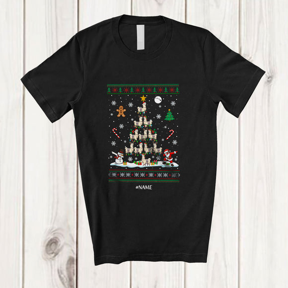 MacnyStore - Personalized Custom Name Santa Unicorn Christmas Tree; Adorable X-mas Lights Unicorn Family T-Shirt