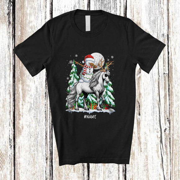 MacnyStore - Personalized Custom Name Dabbing Snowman Riding Horse Reindeer; Lovely Christmas Farmer T-Shirt