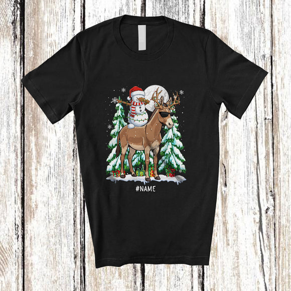MacnyStore - Personalized Custom Name Dabbing Snowman Riding Mule Reindeer; Lovely Christmas Farmer T-Shirt