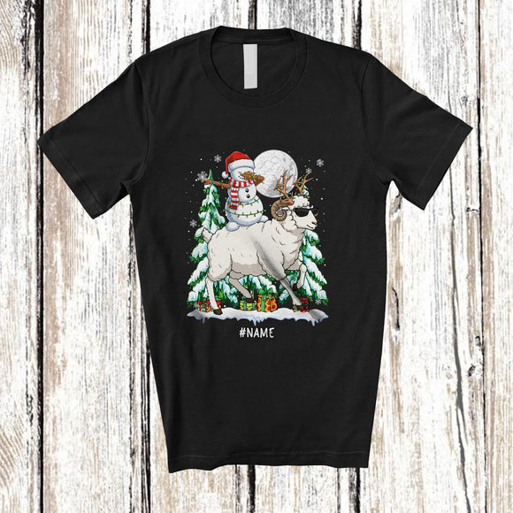 MacnyStore - Personalized Custom Name Dabbing Snowman Riding Sheep Reindeer; Lovely Christmas Farmer T-Shirt
