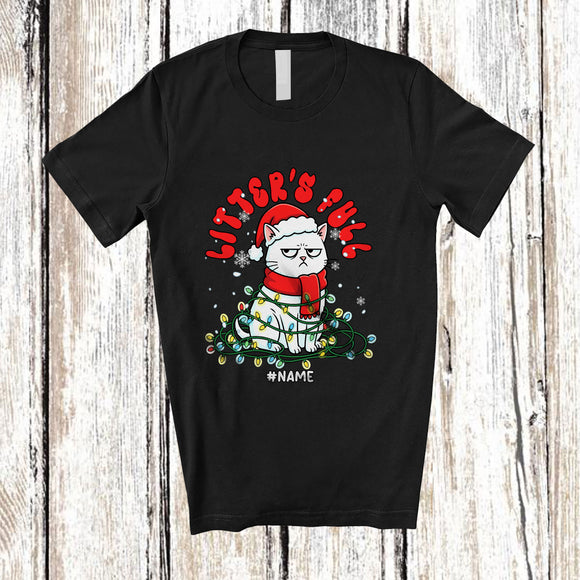 MacnyStore - Personalized Custom Name Litter's Full; Humorous Christmas Lights Santa Cat Owner Lover T-Shirt