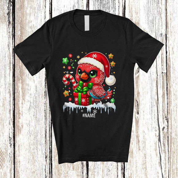 MacnyStore - Personalized Custom Name Cardinal Bird Santa Gingerbread; Adorable Christmas Baking Baker T-Shirt