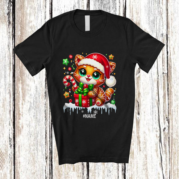 MacnyStore - Personalized Custom Name Cat Santa Gingerbread; Adorable Christmas Baking Baker T-Shirt