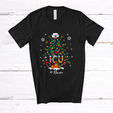 MacnyStore - Personalized Custom Name I.C.U Stethoscope Christmas Tree; Lovely X-mas Lights Nursing Nurse T-Shirt