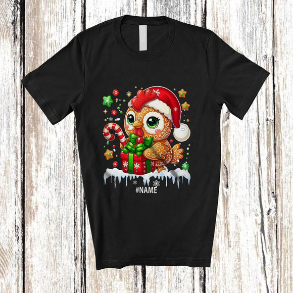 MacnyStore - Personalized Custom Name Chicken Santa Gingerbread; Adorable Christmas Baking Baker T-Shirt
