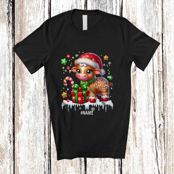 MacnyStore - Personalized Custom Name Cow Santa Gingerbread; Adorable Christmas Baking Baker T-Shirt