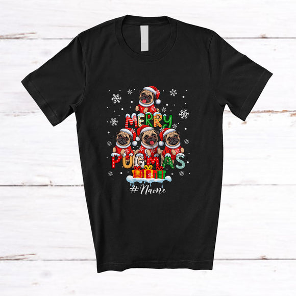 MacnyStore - Personalized Custom Name Merry Pugmas; Lovely Christmas Tree Santa Pug Owner Family T-Shirt
