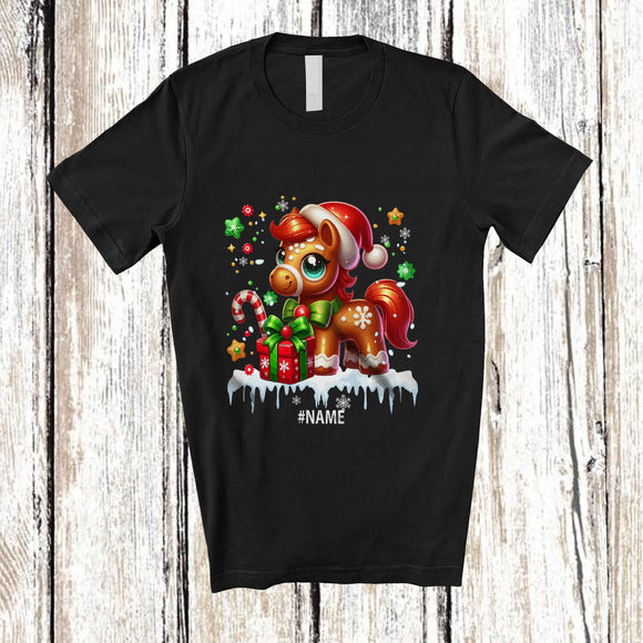 MacnyStore - Personalized Custom Name Horse Santa Gingerbread; Adorable Christmas Baking Baker T-Shirt