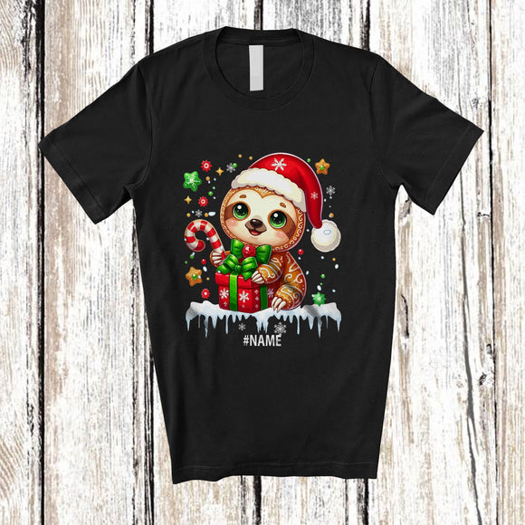 MacnyStore - Personalized Custom Name Sloth Santa Gingerbread; Adorable Christmas Baking Baker T-Shirt