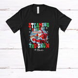 MacnyStore - Personalized Custom Name Streaming Through Snow; Merry Christmas Groovy Santa Streamer Working T-Shirt