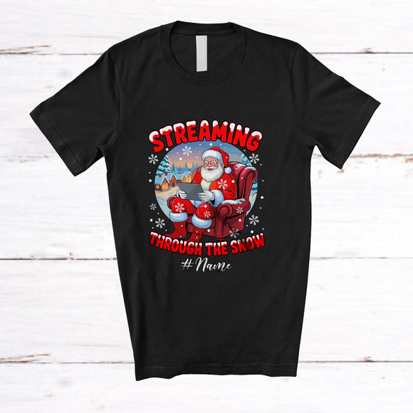 MacnyStore - Personalized Custom Name Streaming Through Snow; Merry Christmas Santa Streamer Working T-Shirt