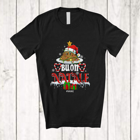 MacnyStore - Personalized Custom Name Buon Natale; Amazing Christmas Lights Santa Spaghetti Italian Food T-Shirt