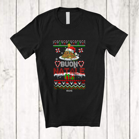 MacnyStore - Personalized Custom Name Buon Natale; Amazing Christmas Sweater Santa Spaghetti Italian Food T-Shirt