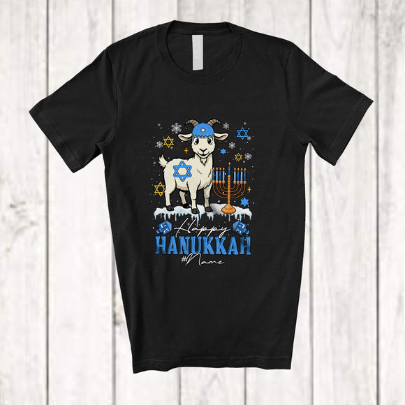 MacnyStore - Personalized Custom Name Happy Hanukkah; Amazing Chanukah Lights Goat Animal Farmer T-Shirt