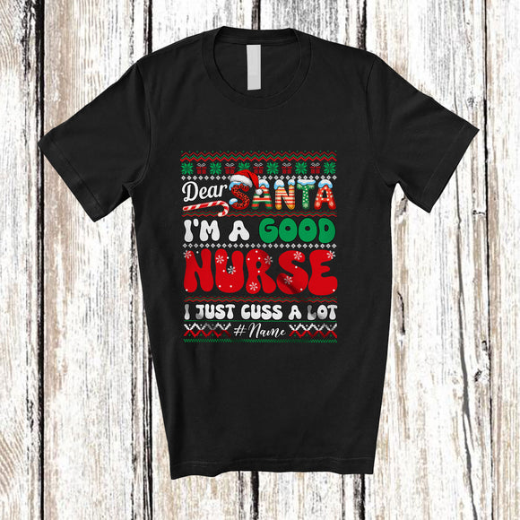 MacnyStore - Personalized Custom Name Santa I'm A Good Nurse; Amazing Christmas Sweater Careers T-Shirt