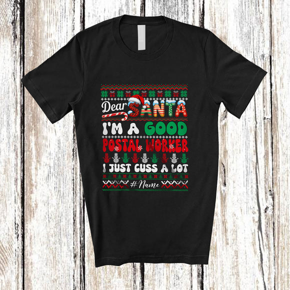 MacnyStore - Personalized Custom Name Santa I'm A Good Postal Worker; Amazing Christmas Sweater Careers T-Shirt