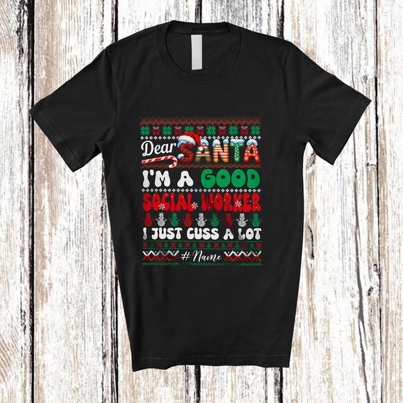 MacnyStore - Personalized Custom Name Santa I'm A Good Social Worker; Amazing Christmas Sweater Careers T-Shirt