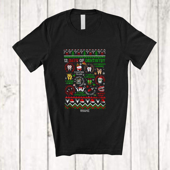 MacnyStore - Personalized Custom Name 12 Days Of Dentistry; Lovely Christmas Sweater Teeth; Dental Dentist T-Shirt