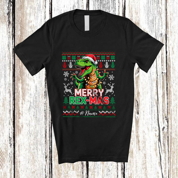 MacnyStore - Personalized Custom Name Merry Rex-Max; Awesome Christmas Sweater Santa T-Rex Dinosaur T-Shirt